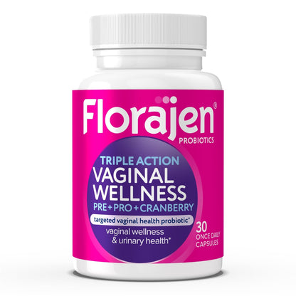Florajen Women’s Triple-Action Probiotic, Prebiotic + Probiotic + Cranberry for Vaginal, Digestive, & Immune Support - Fast-Acting - Maple Wellness Supplements