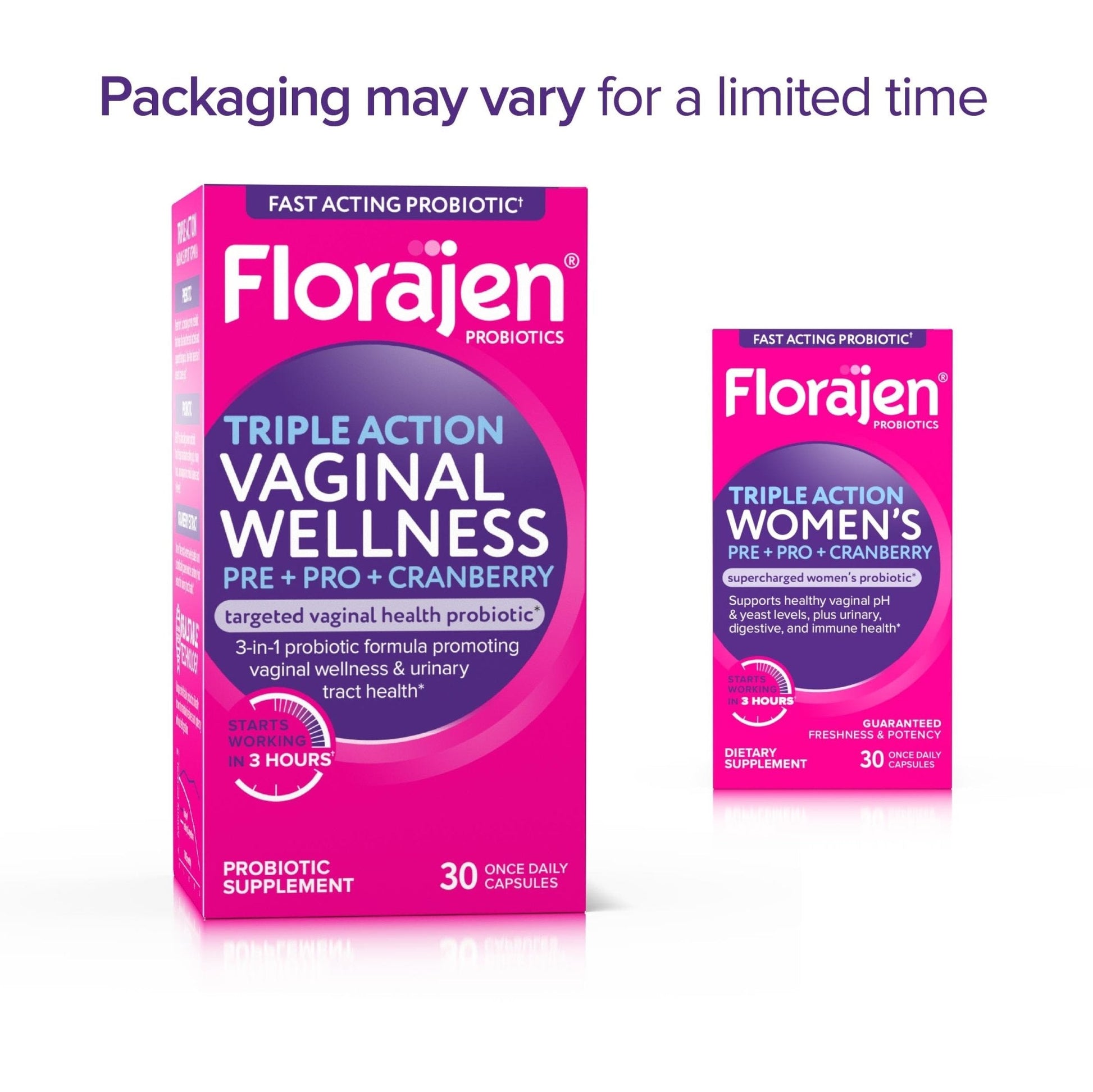 Florajen Women’s Triple-Action Probiotic, Prebiotic + Probiotic + Cranberry for Vaginal, Digestive, & Immune Support - Fast-Acting - Maple Wellness Supplements