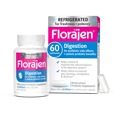 Florajen3 Digestion High Potency Refrigerated Probiotics | Restores Balance in Digestive System | for Antibiotic Side Effects | 60 Capsules - Maple Wellness Supplements