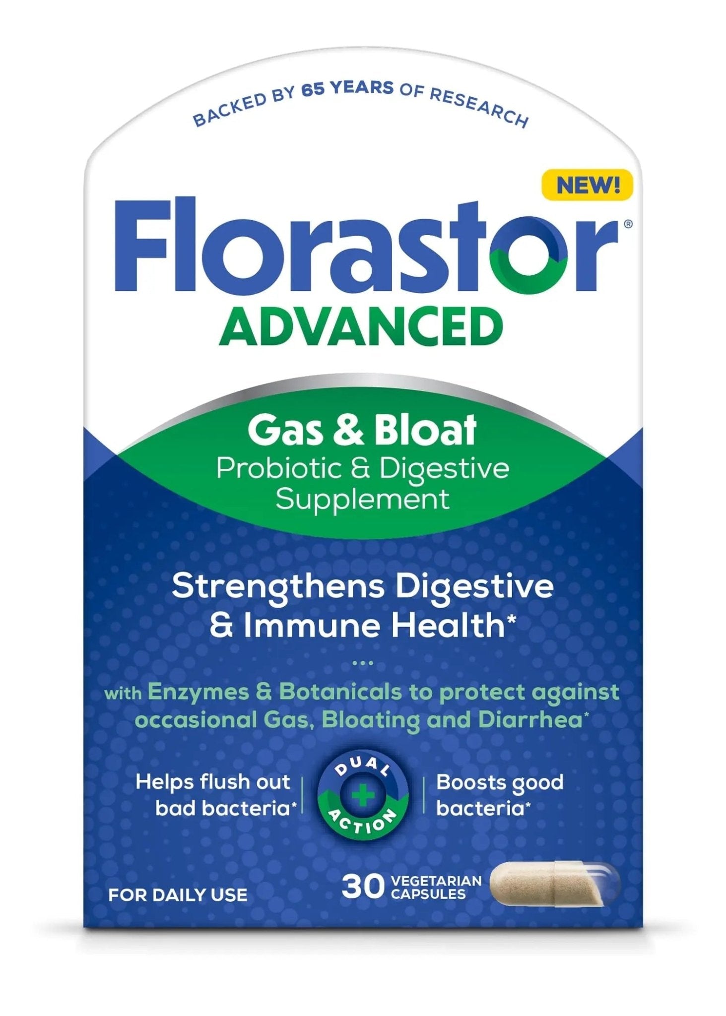 Florastor Advanced Gas and Bloat Probiotic, Digestive Enzymes and Botanicals, Plus Probiotics for Digestive Health, 30 Capsules - Maple Wellness Supplements