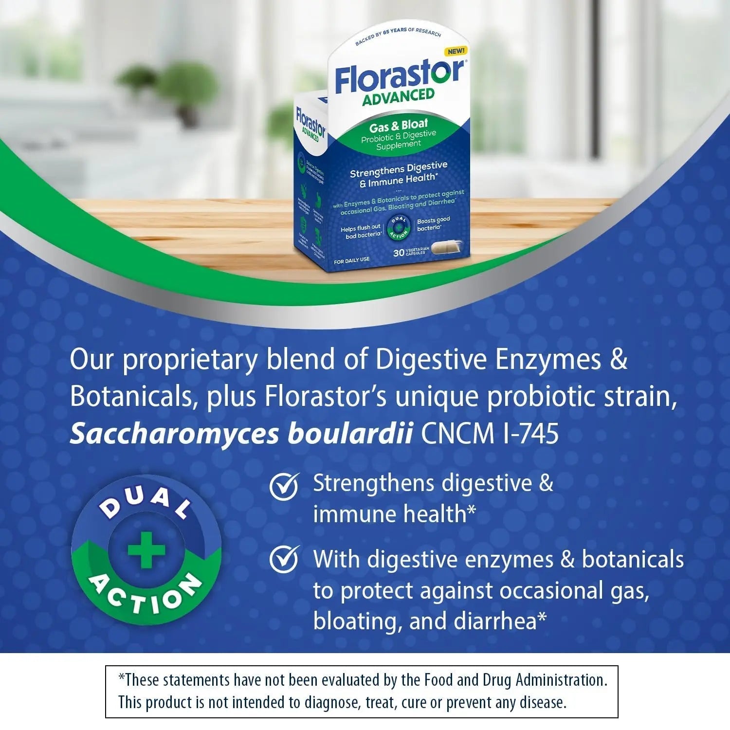 Florastor Advanced Gas and Bloat Probiotic, Digestive Enzymes and Botanicals, Plus Probiotics for Digestive Health, 30 Capsules - Maple Wellness Supplements