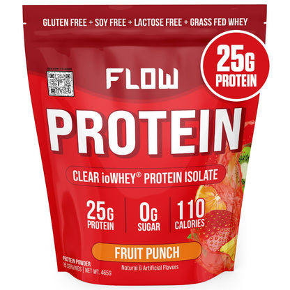 Flow Supps Clear Whey Isolate Protein Powder, Fruit Punch - 15 Servings, 25g Protein - Maple Wellness Supplements