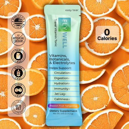 FlyWell Travel Vitamin Tonic for Flight, Jet Lag, Hydration, Circulation, Digestion & Immune Support, Promotes Calmness, Electrolyte Powder, Travel Essentials, - Maple Wellness Supplements