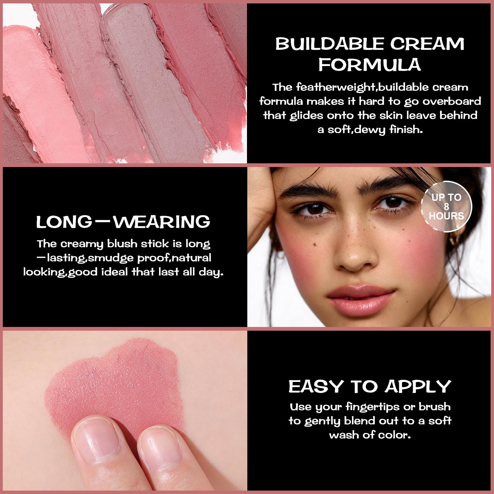FOCALLURE Cream Blush Makeup,Buildable Blush Stick for Cheeks,Matte and Dewy Finish,Long Wearing,Easy Application,Lightweight Multi Stick,ROSE FLUSH - Maple Wellness Supplements