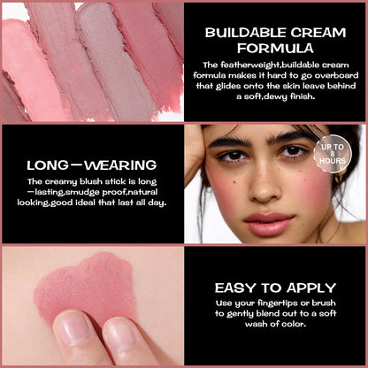 FOCALLURE Cream Blush Makeup,Buildable Blush Stick for Cheeks,Matte and Dewy Finish,Long Wearing,Easy Application,Lightweight Multi Stick,ROSE FLUSH - Maple Wellness Supplements