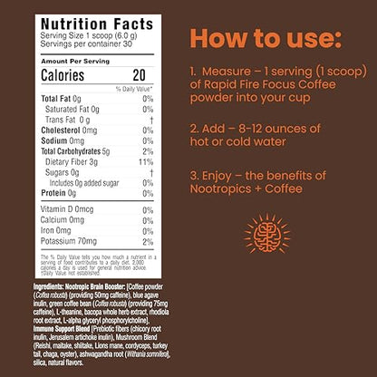 Focus Coffee Mushroom Blend, Nootropic Complex Coffee, Supports Alertness and Clarity, (Lion’s Mane, Cordyceps, Turkey Tail) Green Coffee Bean Instant Coffee for Focus & Gut Health, 30 Servings - Maple Wellness Supplements