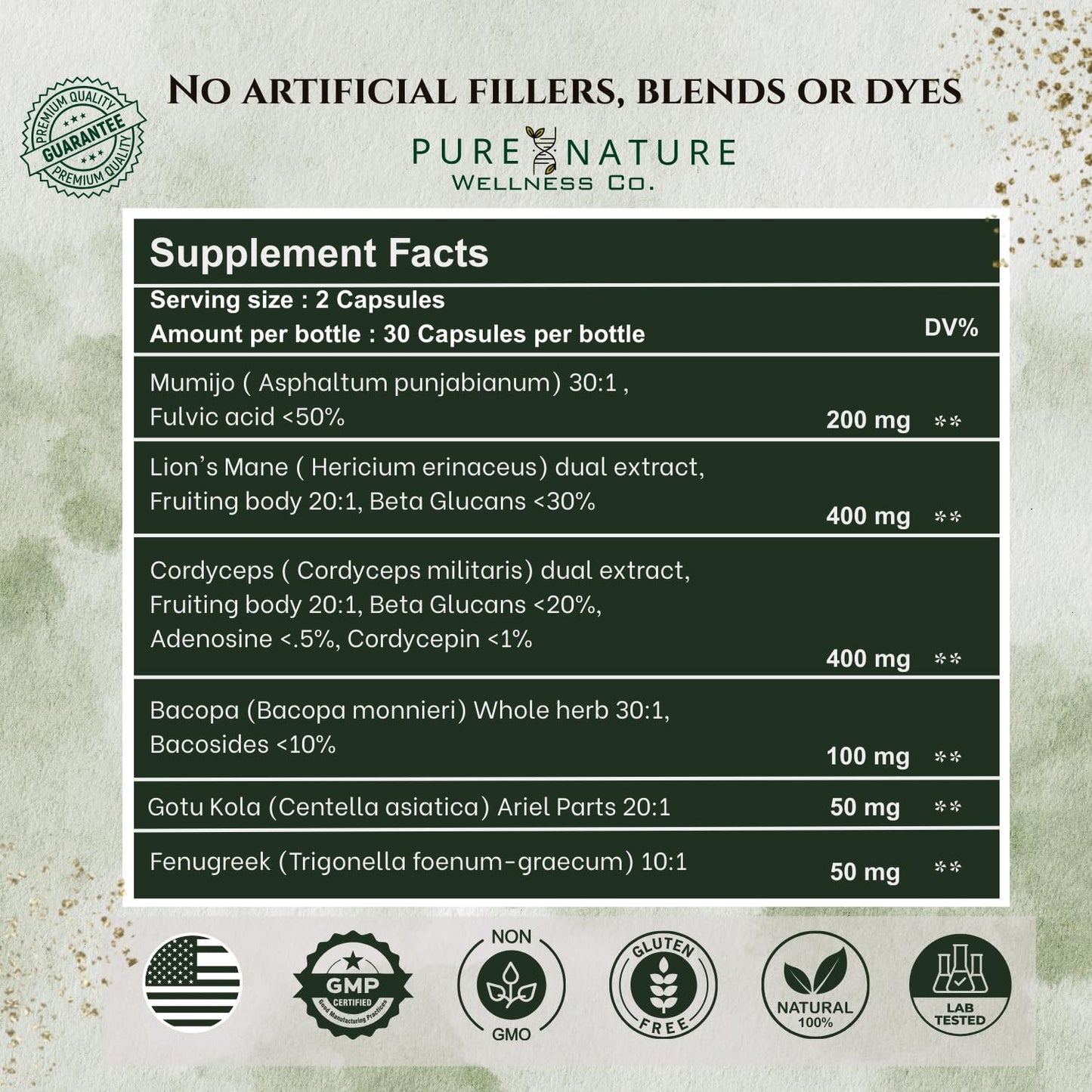 Focus + Energy + Performance Support-6-in-1 Mushroom Nootropic & Mitochondrial Complex-Advanced Brain Supplement-Natural Energy-Caffeine Free Biohack with Lion’s Mane,Cordyceps,Mumijo,Fenugreek - Maple Wellness Supplements