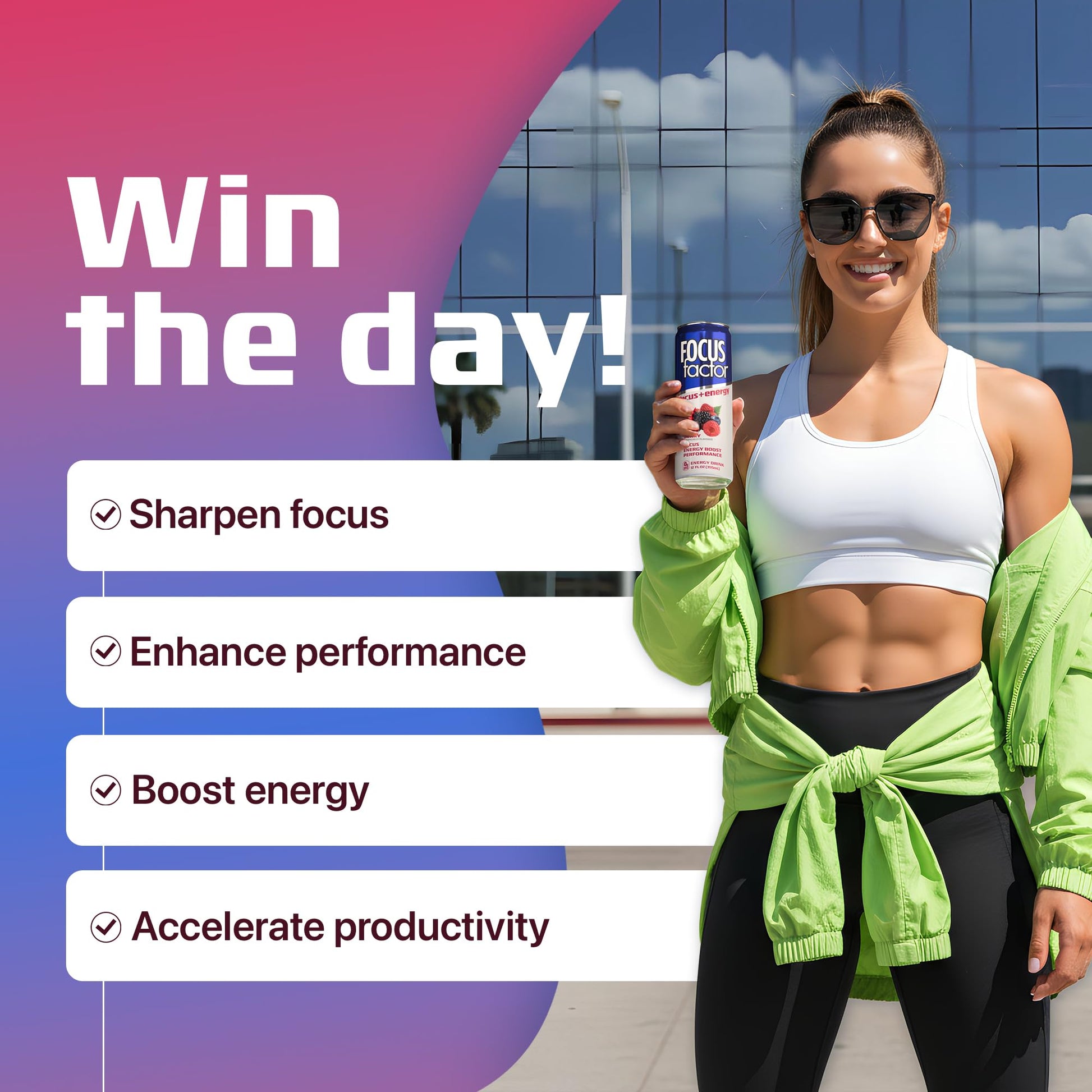 Focus Factor Energy Drink - 12 x 355ml Cans (Berry Flavour) - with Focus + Energy - Lightly Carbonated, Sugar Free, Low Calorie with Vitamin B6 & Vitamin B12 - Maple Wellness Supplements