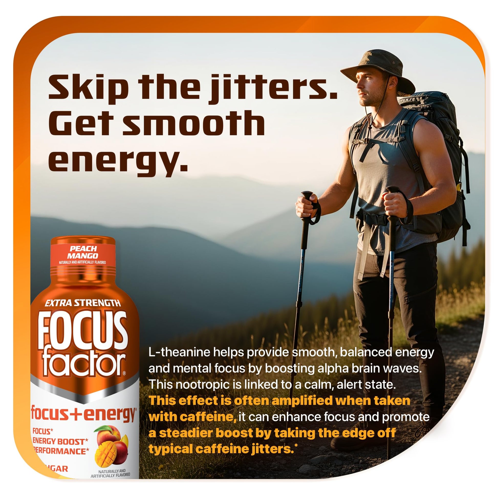 Focus Factor Extra Strength Focus + Energy Shots - 12 x 2oz Bottles (Peach Mango Flavor) - Powered by Nootropics with Caffeine, L-Theanine, Ginkgo, Bacopa, L-Tyrosine, Alpha GPC - Maple Wellness Supplements