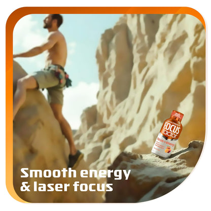 Focus Factor Extra Strength Focus + Energy Shots - 12 x 2oz Bottles (Peach Mango Flavor) - Powered by Nootropics with Caffeine, L-Theanine, Ginkgo, Bacopa, L-Tyrosine, Alpha GPC - Maple Wellness Supplements