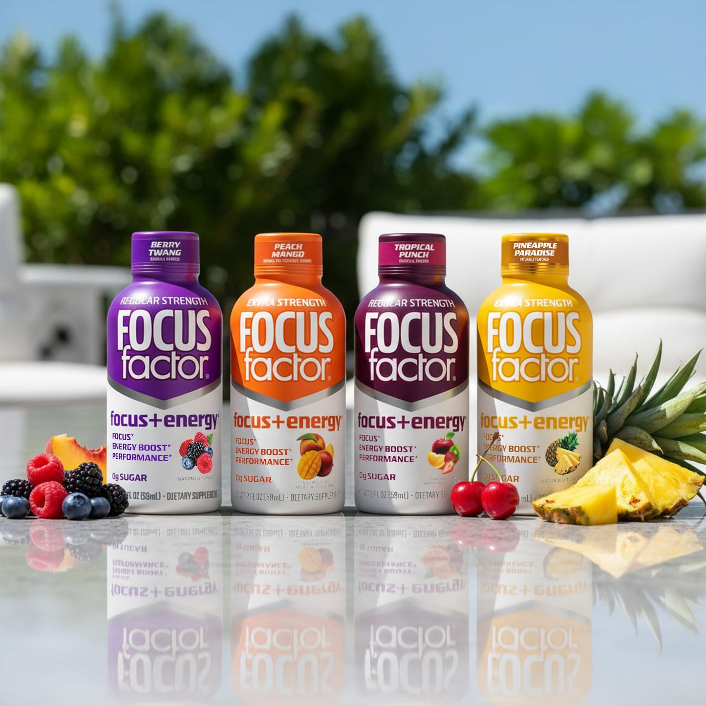 Focus Factor Extra Strength Focus + Energy Shots - 12 x 2oz Bottles (Pineapple Paradise Flavor) - Powered by Nootropics with Caffeine, L-Theanine, Ginkgo, Bacopa, L-Tyrosine, Alpha GPC - Maple Wellness Supplements