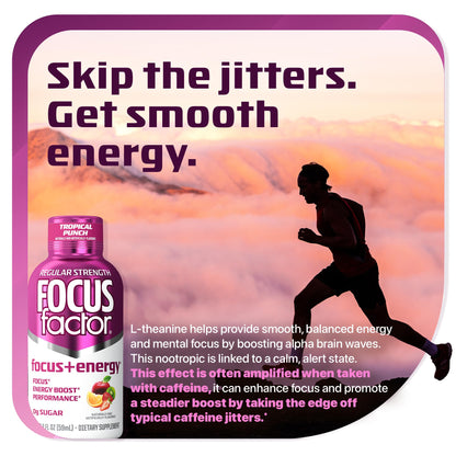 Focus Factor Focus + Energy Shots - 12 x 2oz Bottles (Tropical Punch Flavor) - Powered by Nootropics with Caffeine, L-Theanine, Ginkgo, Bacopa, L-Tyrosine, Alpha GPC - Maple Wellness Supplements