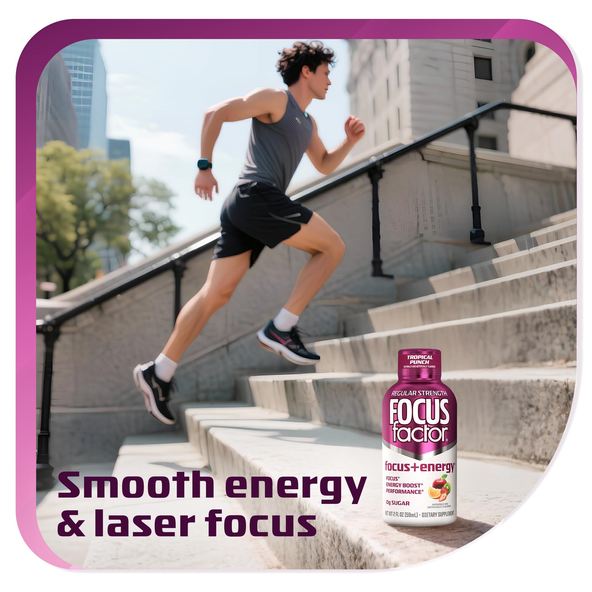 Focus Factor Focus + Energy Shots - 12 x 2oz Bottles (Tropical Punch Flavor) - Powered by Nootropics with Caffeine, L-Theanine, Ginkgo, Bacopa, L-Tyrosine, Alpha GPC - Maple Wellness Supplements