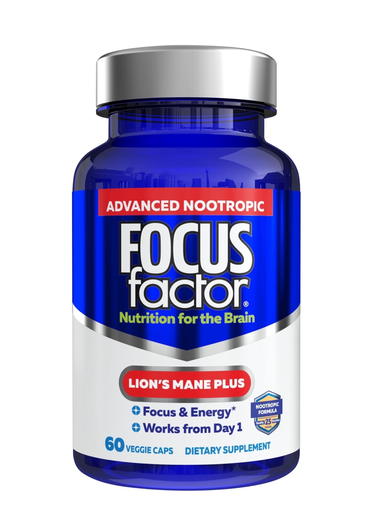 Focus Factor Lions Mane Plus, Advanced Nootropic with L-Theanine, Caffeine, Focus and Energy (60 Count) - Maple Wellness Supplements