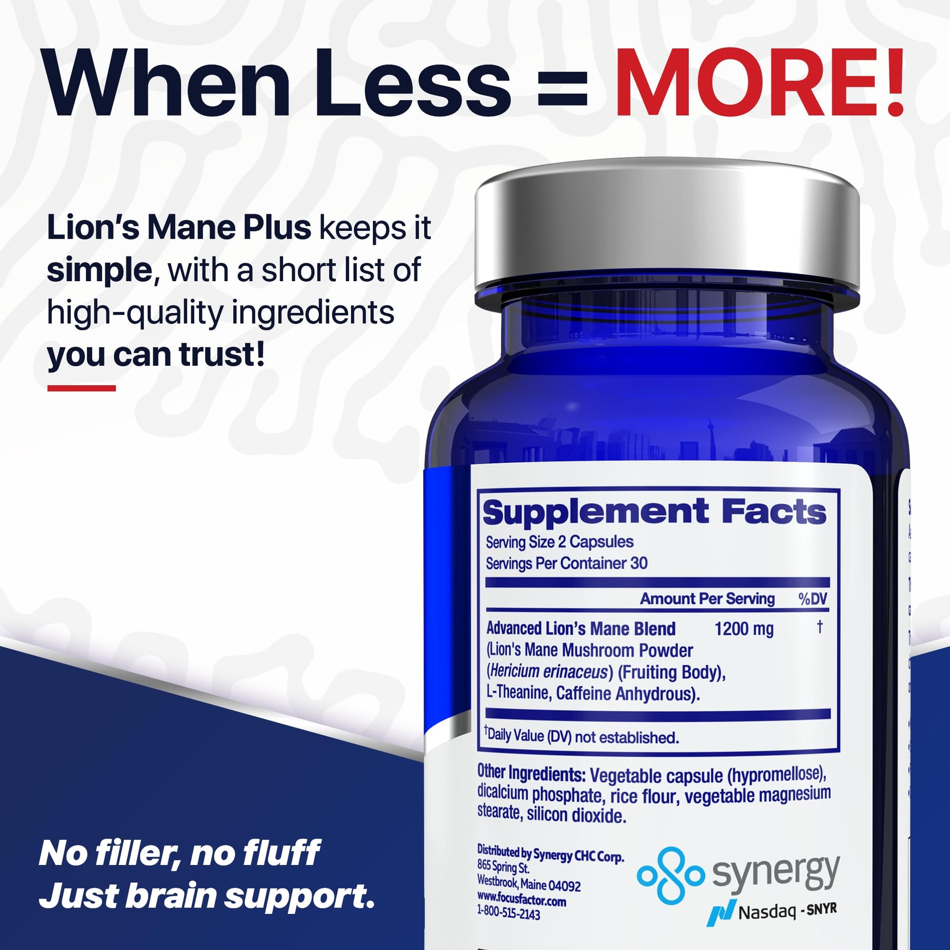 Focus Factor Lions Mane Plus, Advanced Nootropic with L-Theanine, Caffeine, Focus and Energy (60 Count) - Maple Wellness Supplements
