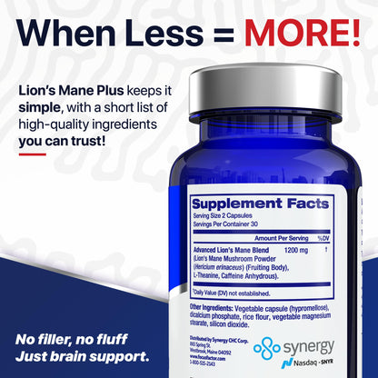 Focus Factor Lions Mane Plus, Advanced Nootropic with L-Theanine, Caffeine, Focus and Energy (60 Count) - Maple Wellness Supplements