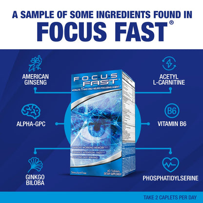 Focus Fast Brain Supplement - Improve Working Memory, Enhance Focus, Boost Cognition in as Little as 1 Hour. Caffeine/Stimulant Free Nootropic - Maple Wellness Supplements