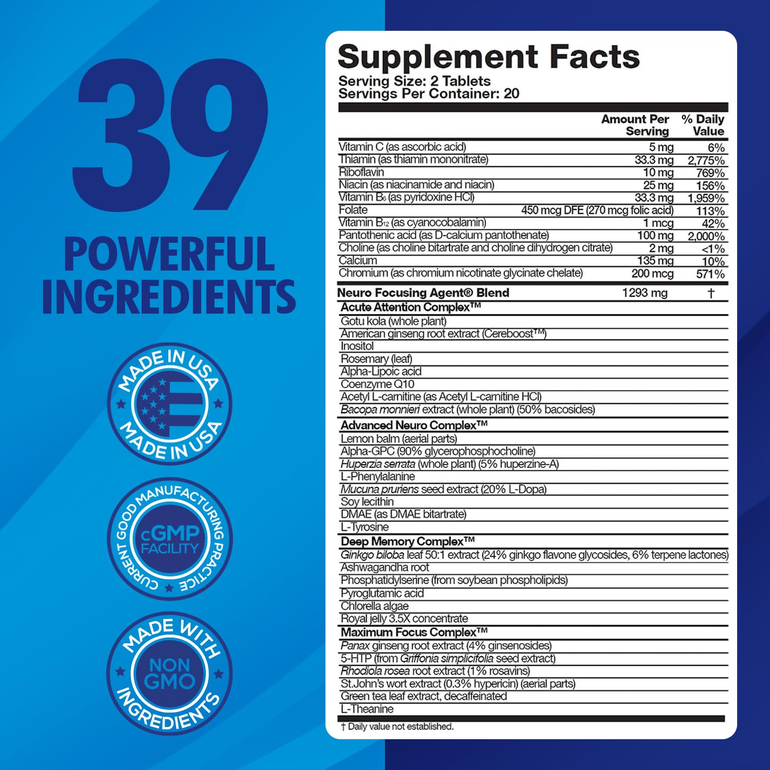 Focus Fast Brain Supplement - Improve Working Memory, Enhance Focus, Boost Cognition in as Little as 1 Hour. Caffeine/Stimulant Free Nootropic - Maple Wellness Supplements
