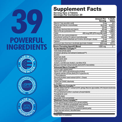 Focus Fast Brain Supplement - Improve Working Memory, Enhance Focus, Boost Cognition in as Little as 1 Hour. Caffeine/Stimulant Free Nootropic - Maple Wellness Supplements