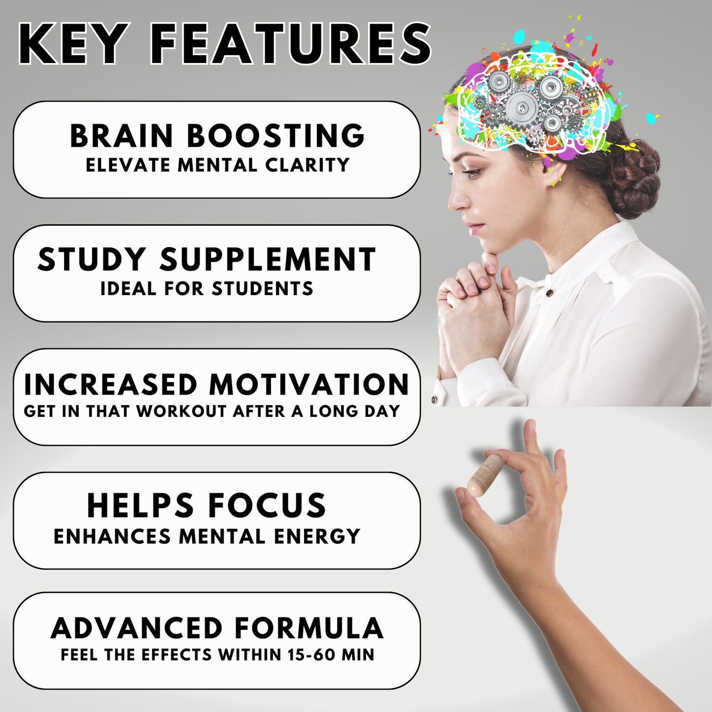 Focus Pep Addrell Energy Stimulant Pills- Natural Nootropic Brain Supplement Alternative Pill & Study Supplements Substitute to Elevate Mental Clarity for Women & Men OTC- 60 Mind Booster Capsules - Maple Wellness Supplements