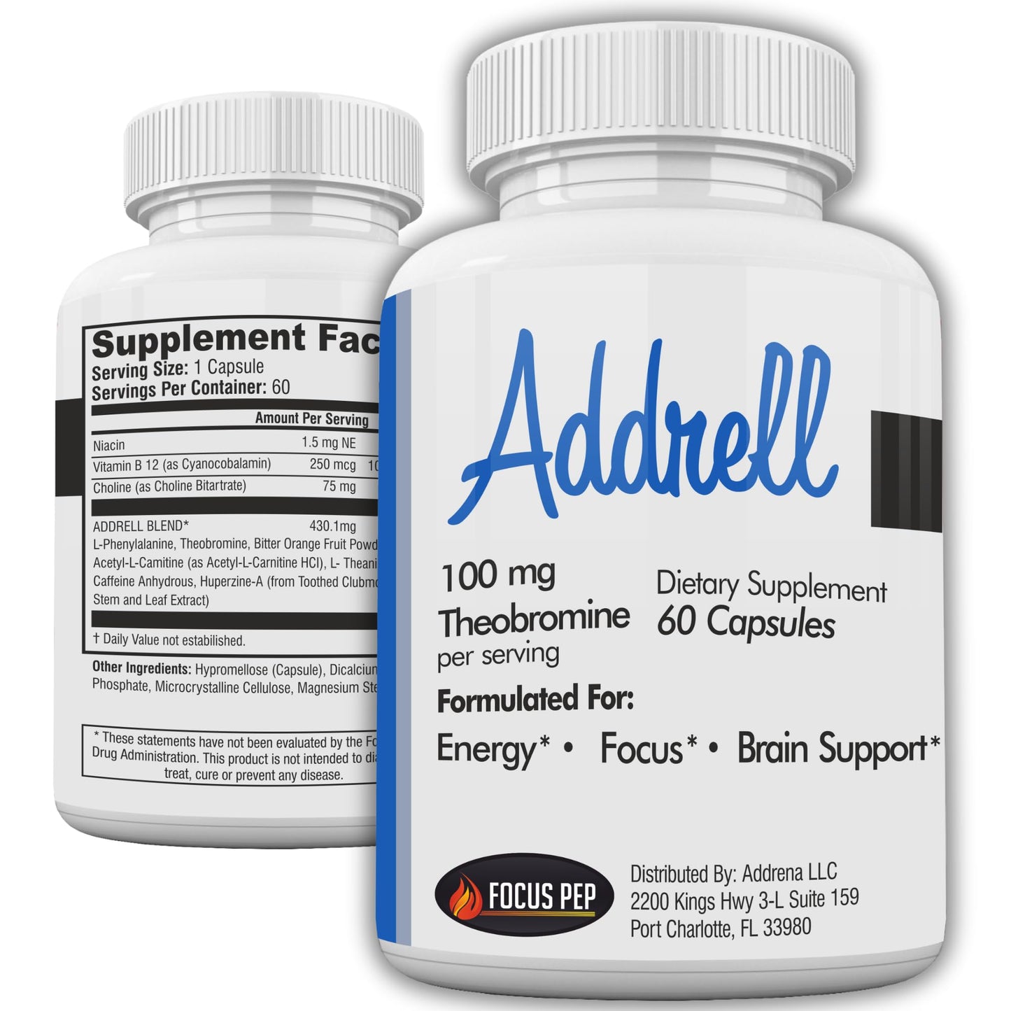 Focus Pep Addrell Energy Stimulant Pills- Natural Nootropic Brain Supplement Alternative Pill & Study Supplements Substitute to Elevate Mental Clarity for Women & Men OTC- 60 Mind Booster Capsules - Maple Wellness Supplements
