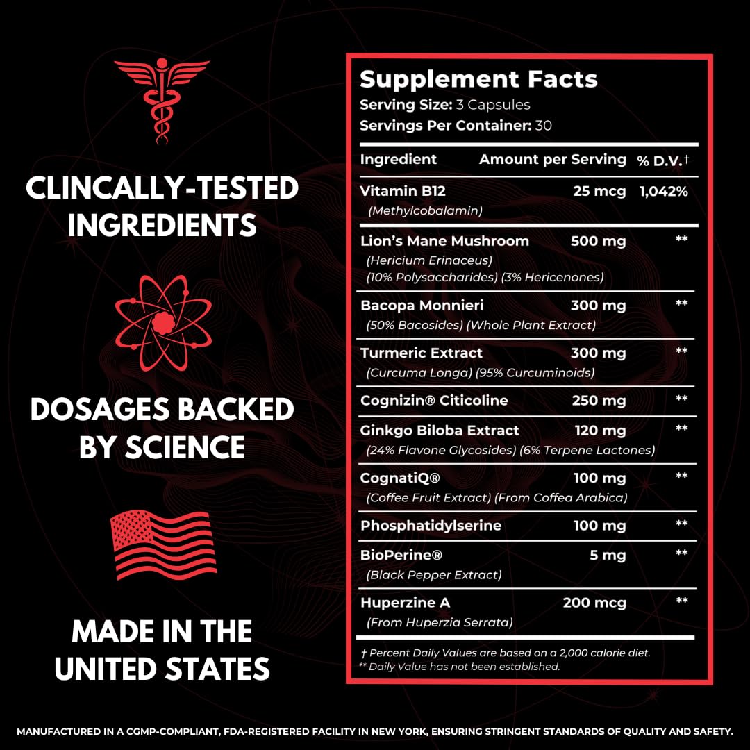 FOCUS + THINK Nootropic Brain Supplement Bundle - Energy, Memory & Focus Support - Caffeine + Caffeine-Free Cognitive Stack with Lion's Mane, Bacopa, Citicoline & L-Theanine - 2 Bottles (90 + 90 Capsu - Maple Wellness Supplements