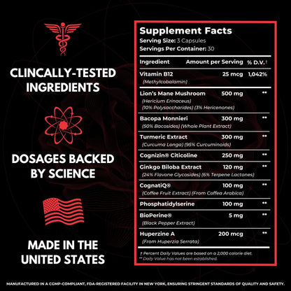 FOCUS + THINK Nootropic Brain Supplement Bundle - Energy, Memory & Focus Support - Caffeine + Caffeine-Free Cognitive Stack with Lion's Mane, Bacopa, Citicoline & L-Theanine - 2 Bottles (90 + 90 Capsu - Maple Wellness Supplements