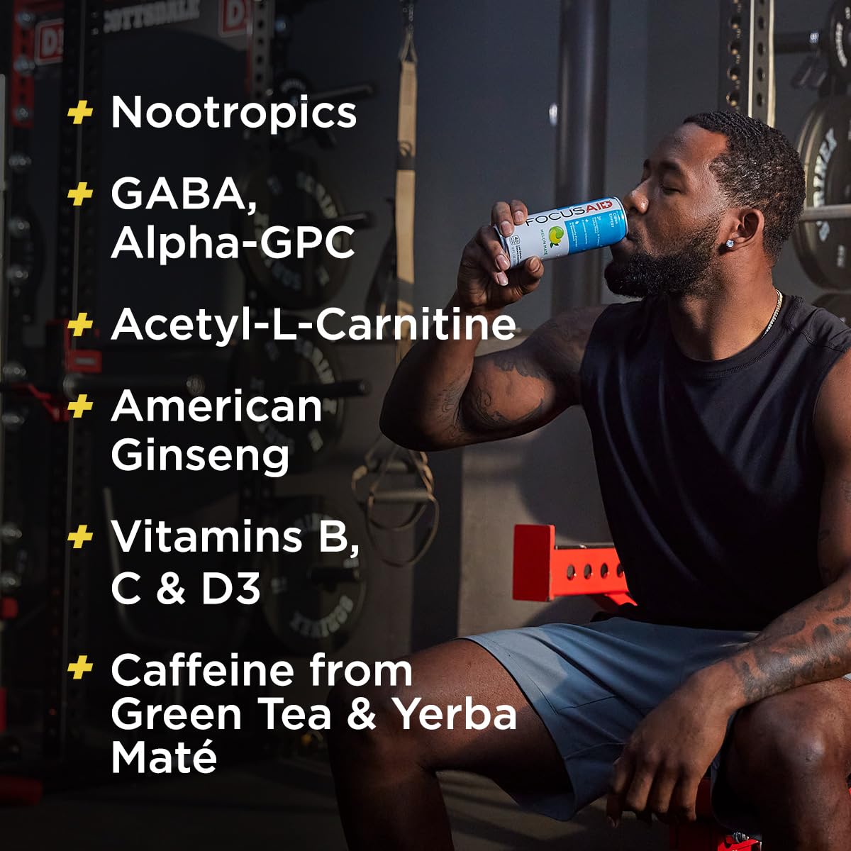 FOCUSAID Energy Blend, Brain Boosting Nootropics Drink, Alpha-GPC, GABA, B-Complex, Yerba Mate, Green Tea, 100% Clean, 100mg Natural Caffeine, 12-oz. can, 12 Pack - Maple Wellness Supplements