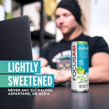 FOCUSAID Energy Blend, Brain Boosting Nootropics Drink, Alpha-GPC, GABA, B-Complex, Yerba Mate, Green Tea, 100% Clean, 100mg Natural Caffeine, 12-oz. can, 12 Pack - Maple Wellness Supplements