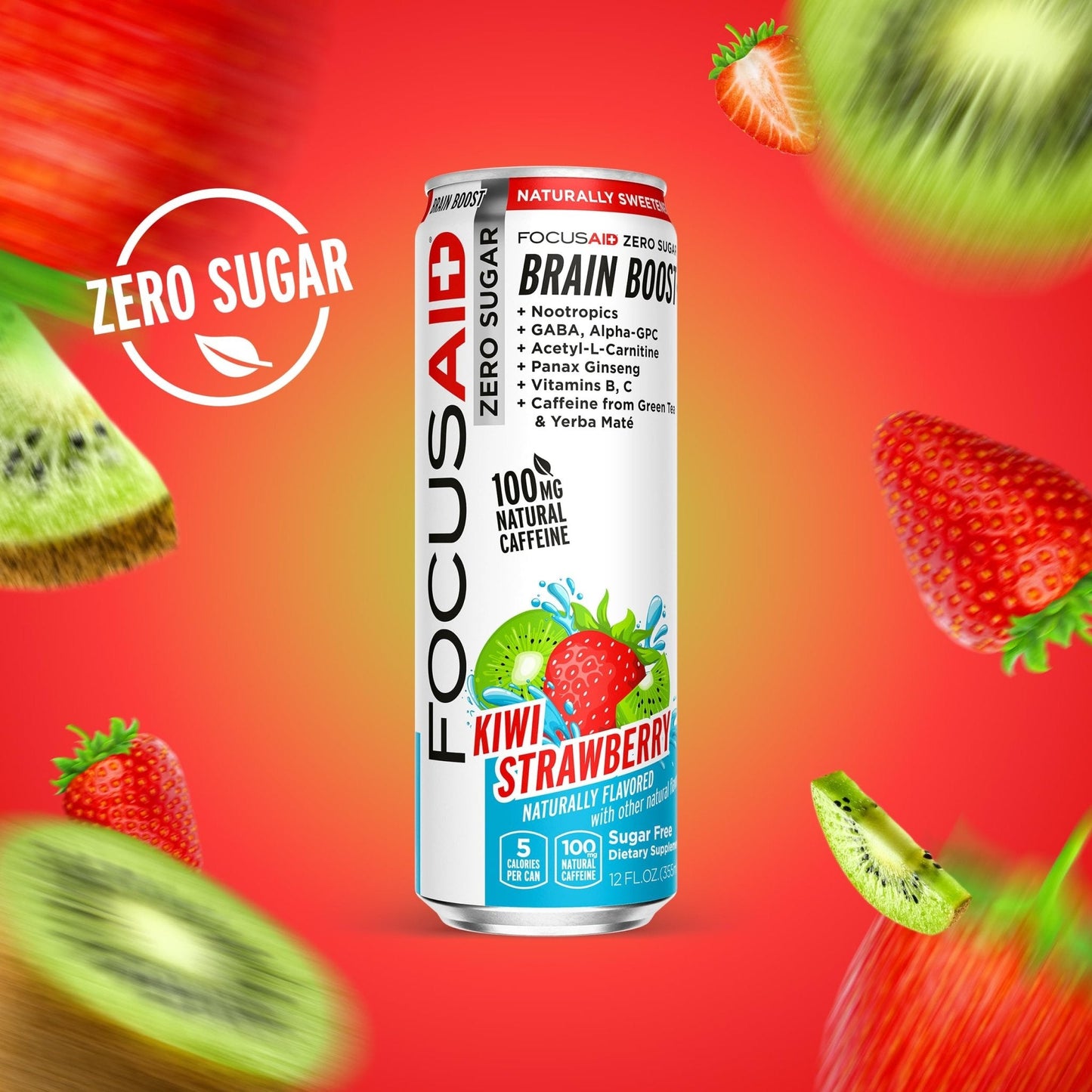 FOCUSAID ZERO SUGAR Nootropics Blend, Alpha-GPC, GABA, 100mg Natural Caffeine from Green Tea, Yerba Mate, Vitamin B-Complex, Keto-Friendly, No Artificial Sweeteners, 12 Fl Oz (Pack of 24) - Maple Wellness Supplements