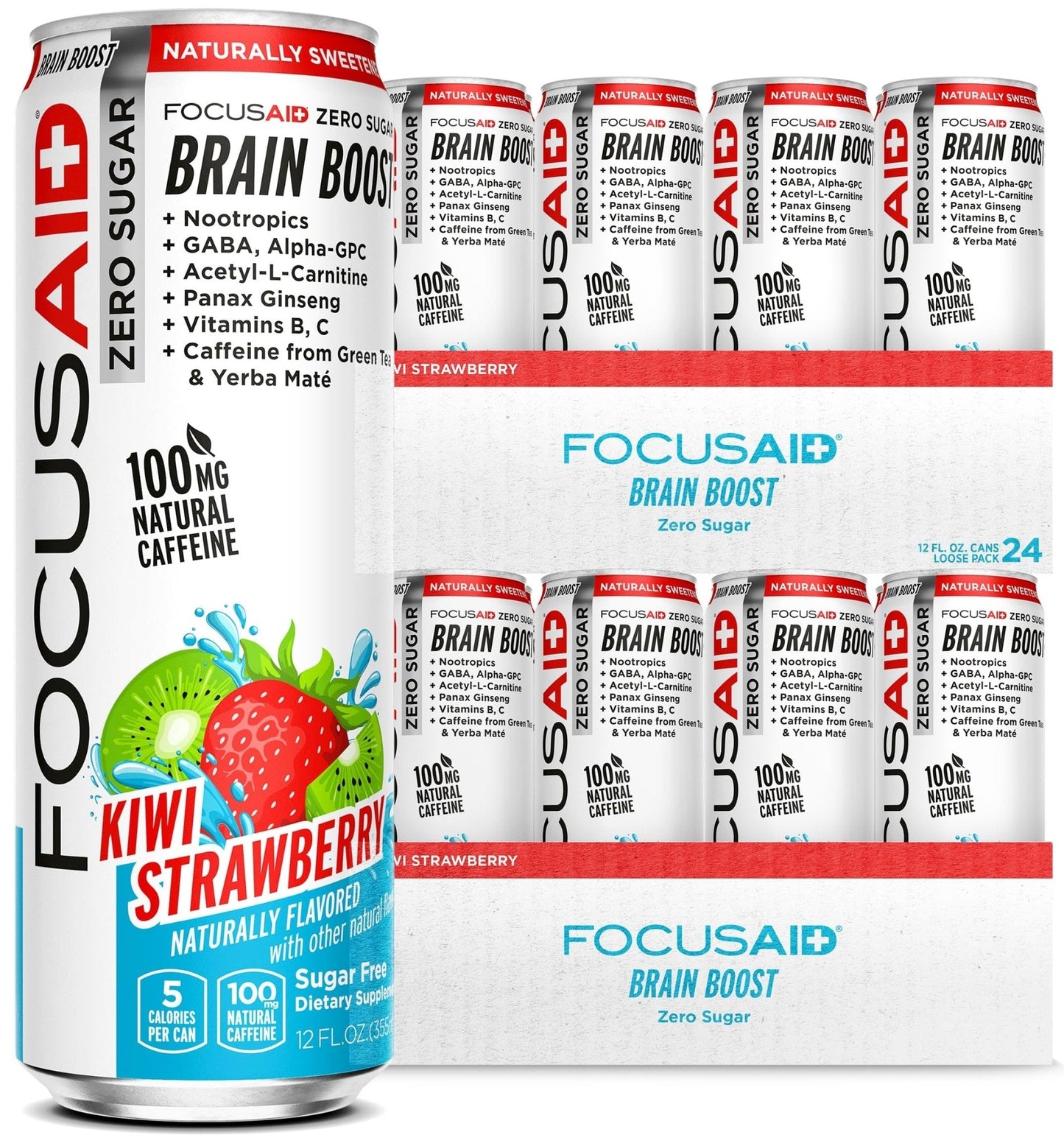 FOCUSAID ZERO SUGAR Nootropics Blend, Alpha-GPC, GABA, 100mg Natural Caffeine from Green Tea, Yerba Mate, Vitamin B-Complex, Keto-Friendly, No Artificial Sweeteners, 12 Fl Oz (Pack of 24) - Maple Wellness Supplements