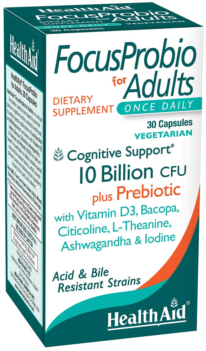 FocusProbio for Adults – 10 Billion CFU Probiotic with Prebiotic, Bacopa, Citicoline, L‑Theanine, Ashwagandha & Vitamin D₃ | Supports Focus, Mood & Gut-Brain Balance – Vegetarian, Once Daily - Maple Wellness Supplements