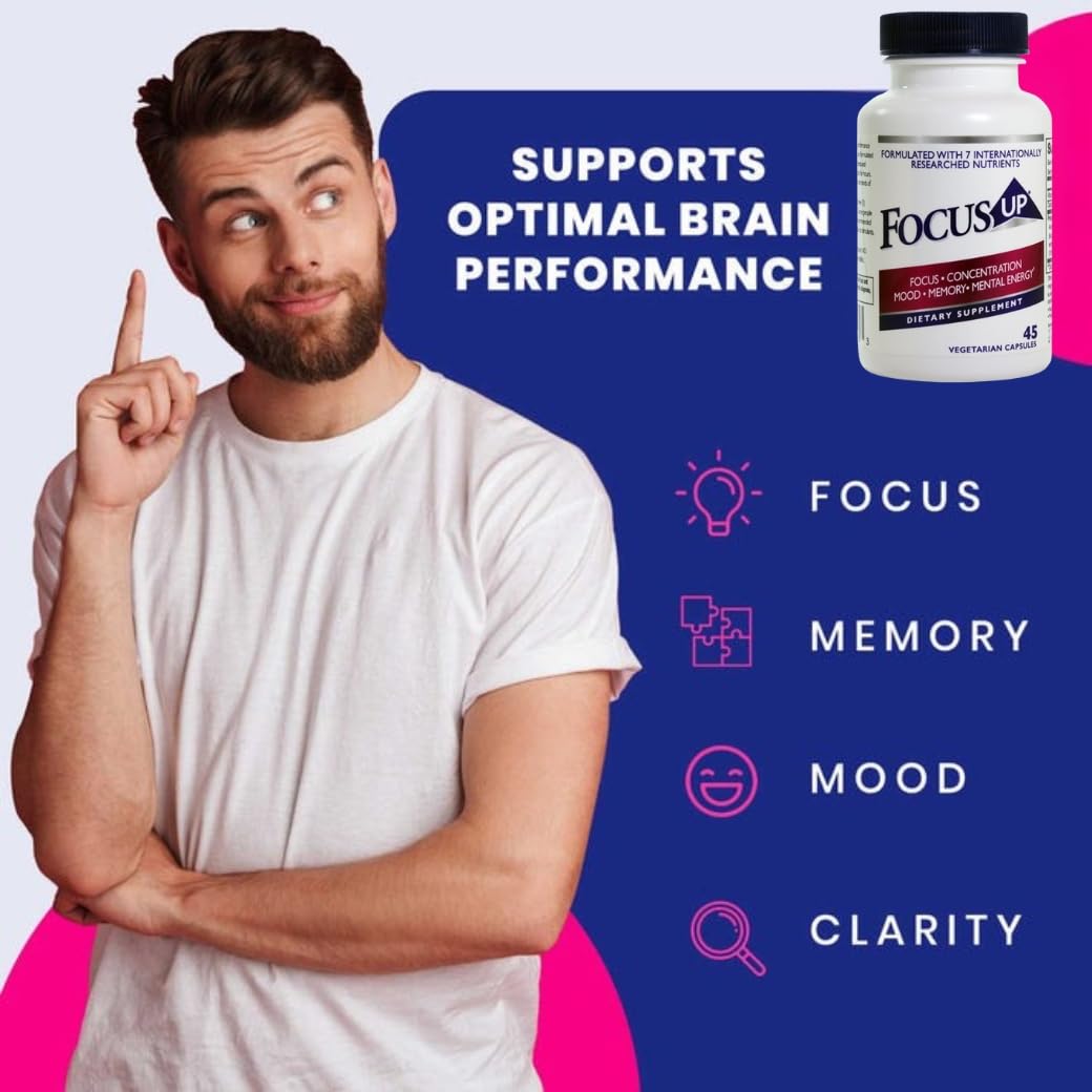 FocusUP Brain & Energy Support Supplement – Natural Nootropic Capsules with Acetyl L-Carnitine, Rhodiola, DMAE & Huperzine-A | Supports Focus, Memory, Mood & Mental Clarity | 45 Sugar-Free Capsules - Maple Wellness Supplements