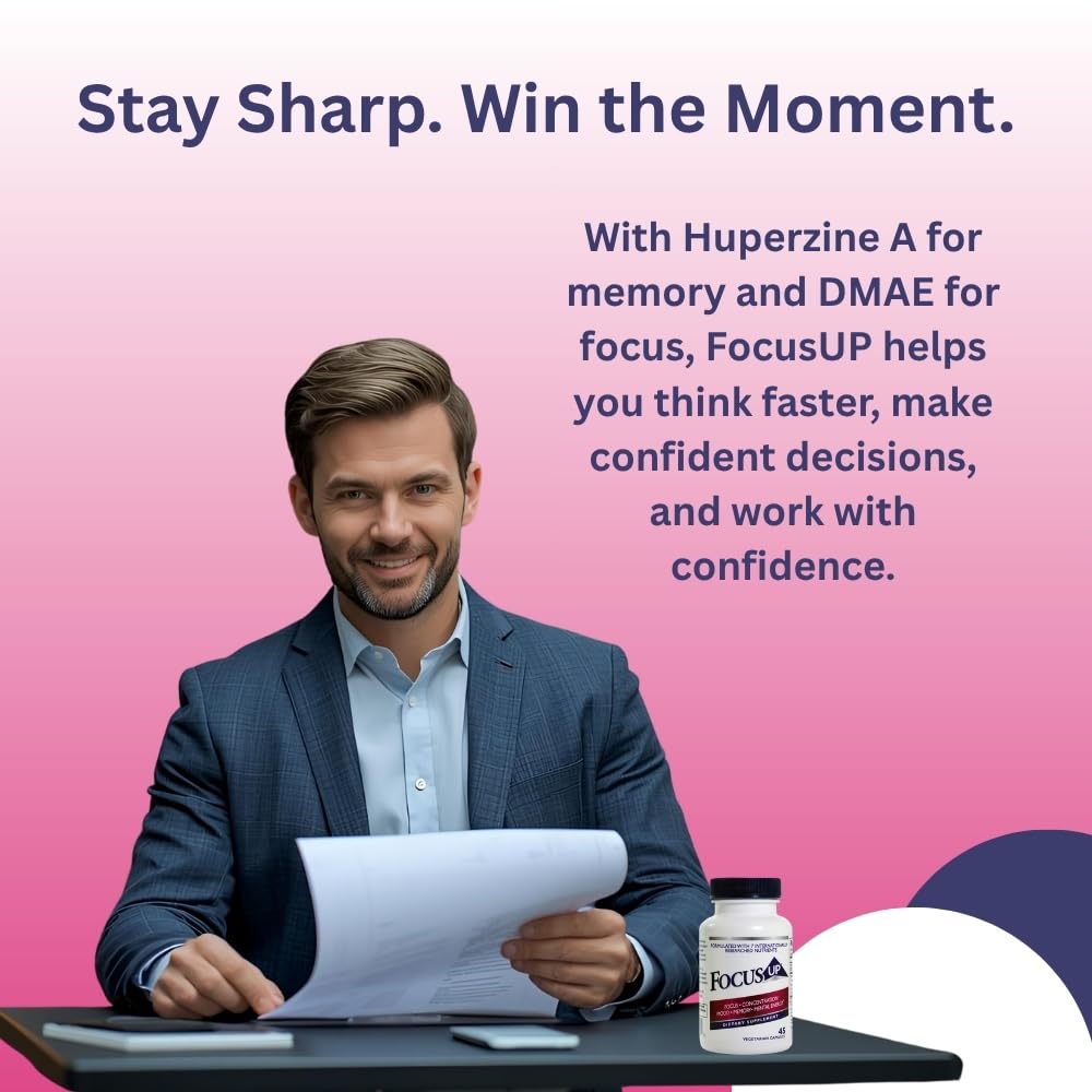 FocusUP Brain & Energy Support Supplement – Natural Nootropic Capsules with Acetyl L-Carnitine, Rhodiola, DMAE & Huperzine-A | Supports Focus, Memory, Mood & Mental Clarity | 45 Sugar-Free Capsules - Maple Wellness Supplements