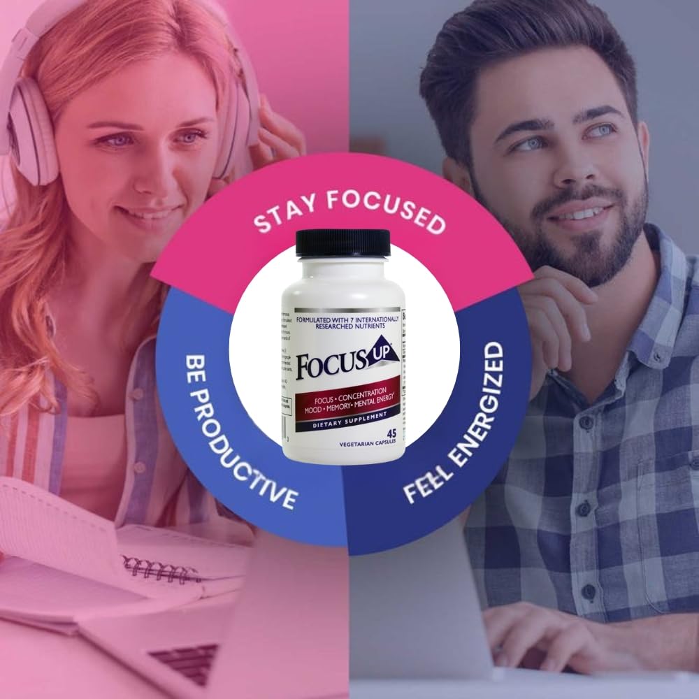 FocusUP Brain & Energy Support Supplement – Natural Nootropic Capsules with Acetyl L-Carnitine, Rhodiola, DMAE & Huperzine-A | Supports Focus, Memory, Mood & Mental Clarity | 45 Sugar-Free Capsules - Maple Wellness Supplements
