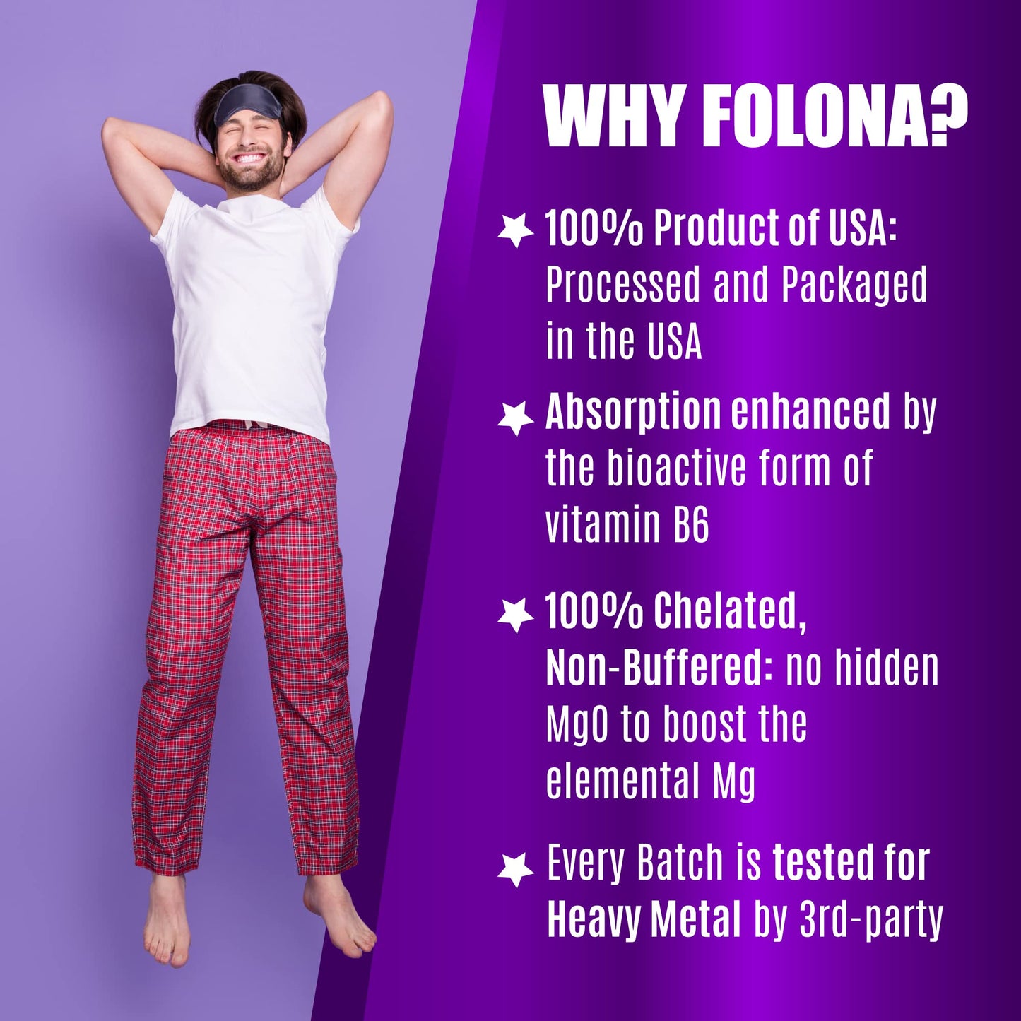 Folona Magnesium Glycinate with Vitamin B6 Research Proven to Enhance Absorption, 1350mg Fully Chelated - Supports Sleep, Stress Relief, Energy, Muscle Cramps - Gluten Free, NonGMO, 180 Vegan Capsules - Maple Wellness Supplements