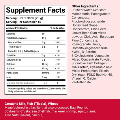 FOODOLOGY Coleology Cutting Stick Jelly (Pomegranate) – Dietary Fiber Supplement for Healthy Weight Management, Chia Seeds & Garcinia Cambogia - Maple Wellness Supplements