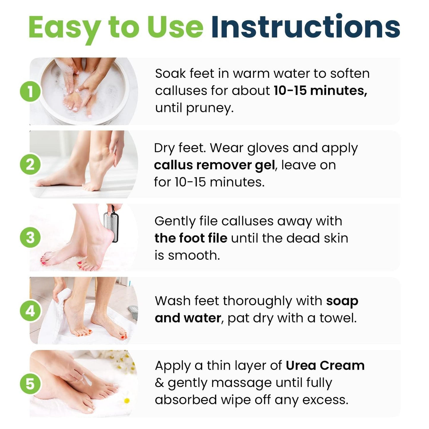 FOOT CURE Exfoliator & Callus Remover Pedicure Set – Care Kit Includes File for Dead Skin, Tea Tree Oil Soak Salts, Urea Cream 40 Percent Removal Gel Made in USA, 4 Piece - Maple Wellness Supplements