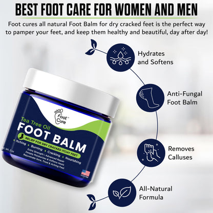 FOOT CURE Tea Tree Oil Balm – Moisturizer for Dry Cracked Feet – Instantly Hydrates & Soothes Irritated Skin & Athlete's Foot – Best Foot Care for Women and Men (Pack of 2) - Maple Wellness Supplements