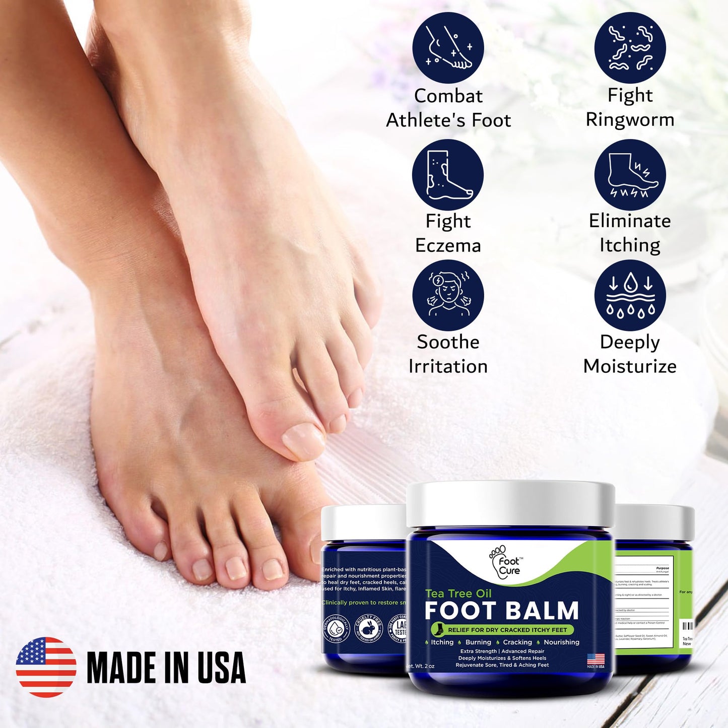 FOOT CURE Tea Tree Oil Balm – Moisturizer for Dry Cracked Feet – Instantly Hydrates & Soothes Irritated Skin & Athlete's Foot – Best Foot Care for Women and Men (Pack of 2) - Maple Wellness Supplements