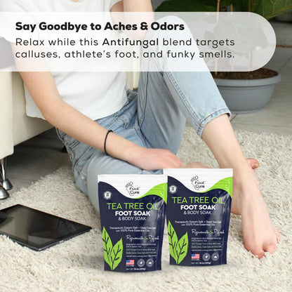 FOOT CURE Tea Tree Oil Foot Soak with Epsom Salt - Best Toenail Fungus Treatment, Athletes Foot & Softens Calluses - Soothes Sore & Tired Feet, Fungal Toe, Foot Odor Scent, Spa Pedicure (Pack of 2) - Maple Wellness Supplements