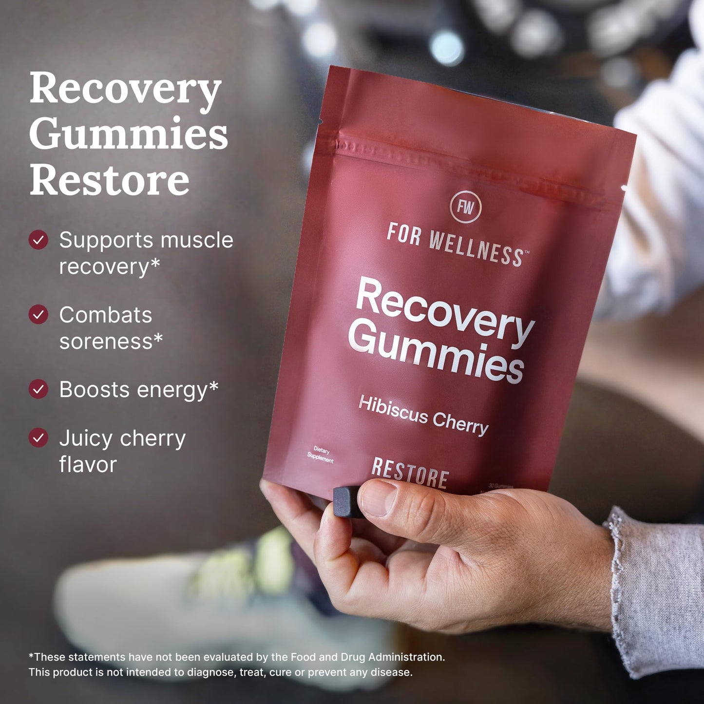 For Wellness Recovery Gummies Restore | Tart Cherry Energy Supplements with Electrolytes for Muscle Soreness, Post-Workout Performance & Recovery - Maple Wellness Supplements