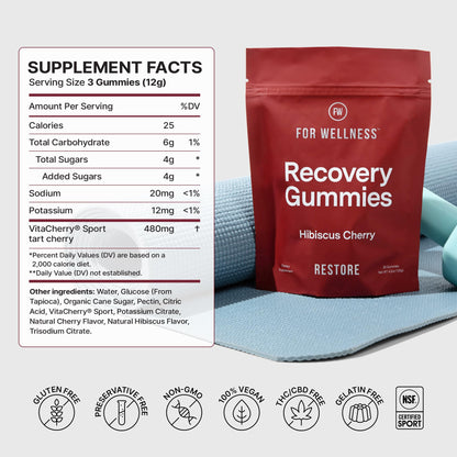 For Wellness Recovery Gummies Restore | Tart Cherry Energy Supplements with Electrolytes for Muscle Soreness, Post-Workout Performance & Recovery - Maple Wellness Supplements
