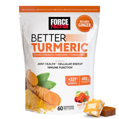 FORCE FACTOR Better Turmeric Supplement 400mg with Black Pepper & Ginger, Extra Strength Joint Support, Superior Absorption - Maple Wellness Supplements