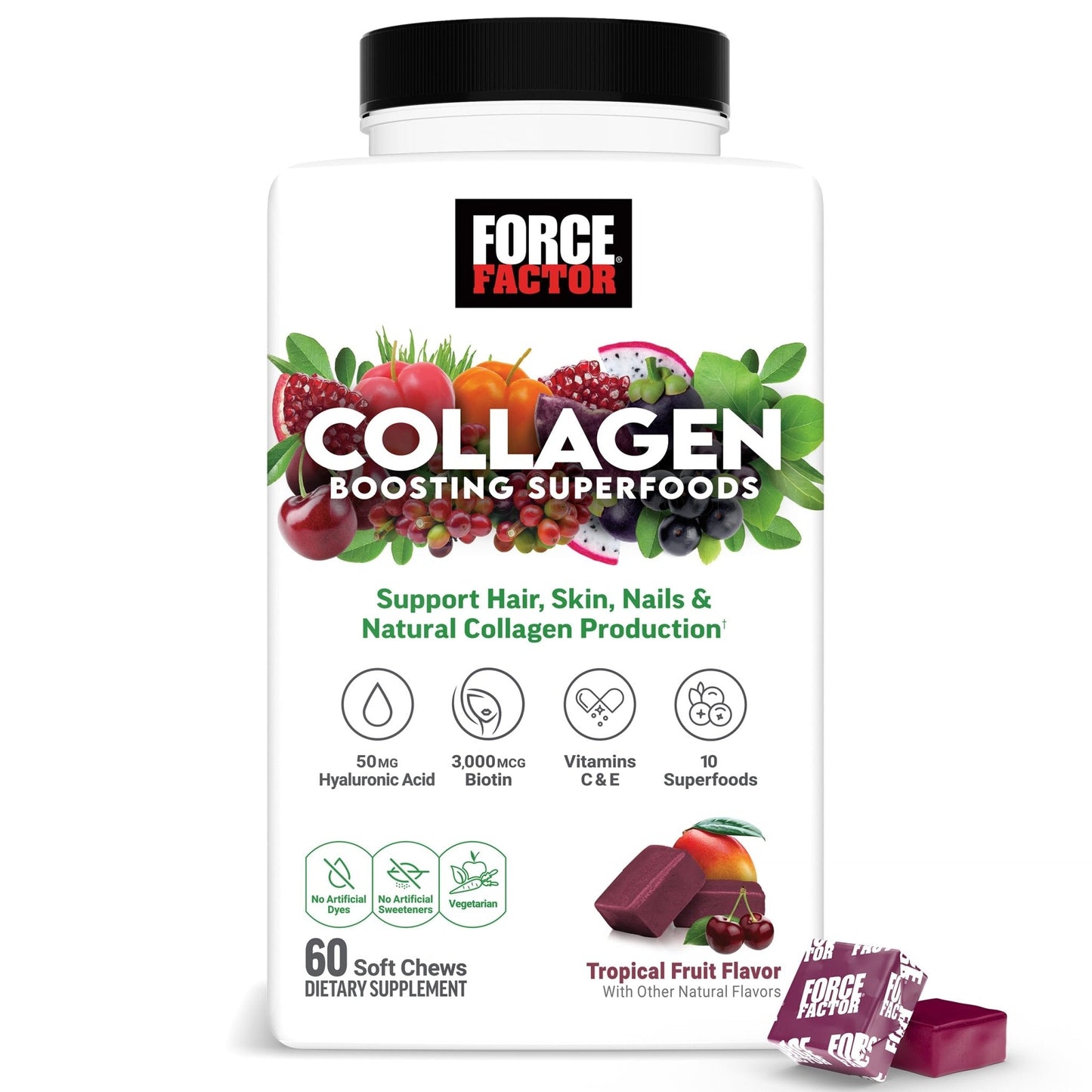 Force Factor Collagen Boosting Superfoods, Vegan Collagen Booster for Women, with Biotin, Hyaluronic Acid, and Vitamin C, for Hair, Skin, Nails, & Joint Support - Maple Wellness Supplements
