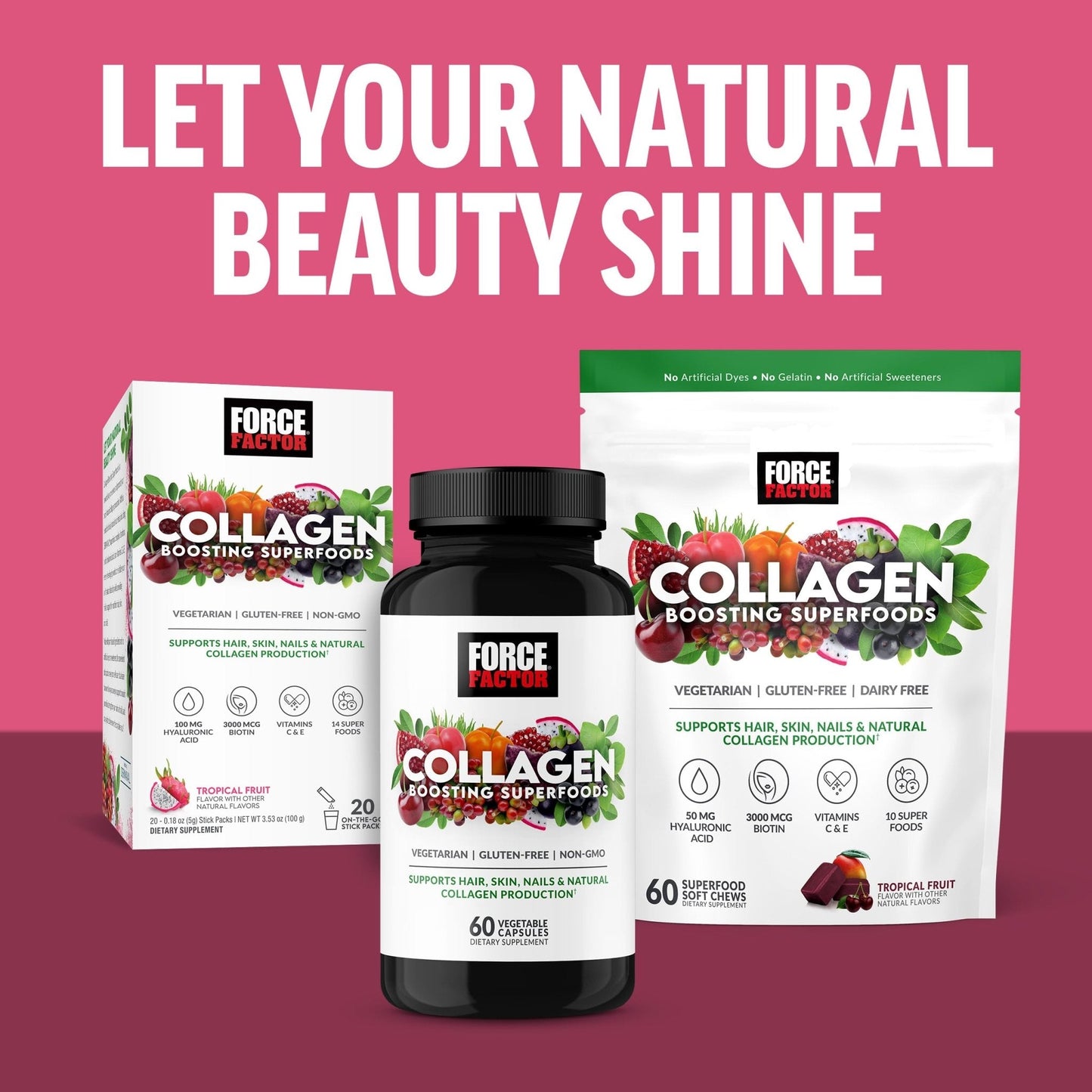Force Factor Collagen Boosting Superfoods, Vegan Collagen Booster with Hyaluronic Acid, Biotin, Bamboo, Amino Acids & Vitamins for Hair, Skin, and Nails, Strengthener and Skin Supplement, 60 Capsules - Maple Wellness Supplements