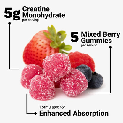 Force Factor Creatine Monohydrate Gummies, NSF Certified, 5g Dose for Men & Women to Support Muscle, Strength, Recovery, Cognitive Health & Memory, Mixed Berry, 150 Gummies - Maple Wellness Supplements