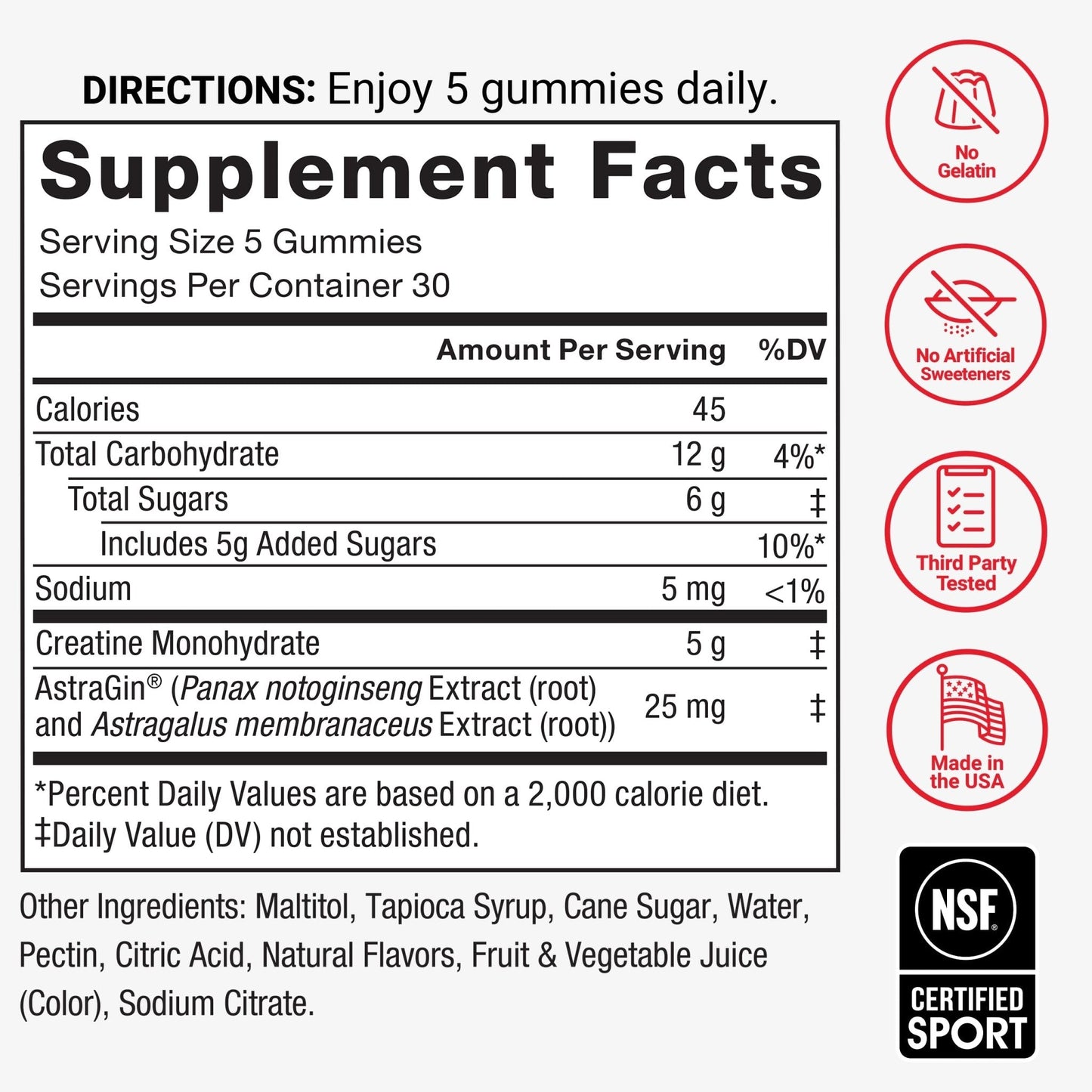 Force Factor Creatine Monohydrate Gummies, NSF Certified, 5g Dose for Men & Women to Support Muscle, Strength, Recovery, Cognitive Health & Memory, Mixed Berry, 150 Gummies - Maple Wellness Supplements