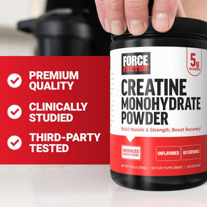 Force Factor Creatine Monohydrate Powder, 5g Micronized Dose to Support Muscle Growth, Strength, Recovery, Cognitive Health & Memory - Maple Wellness Supplements