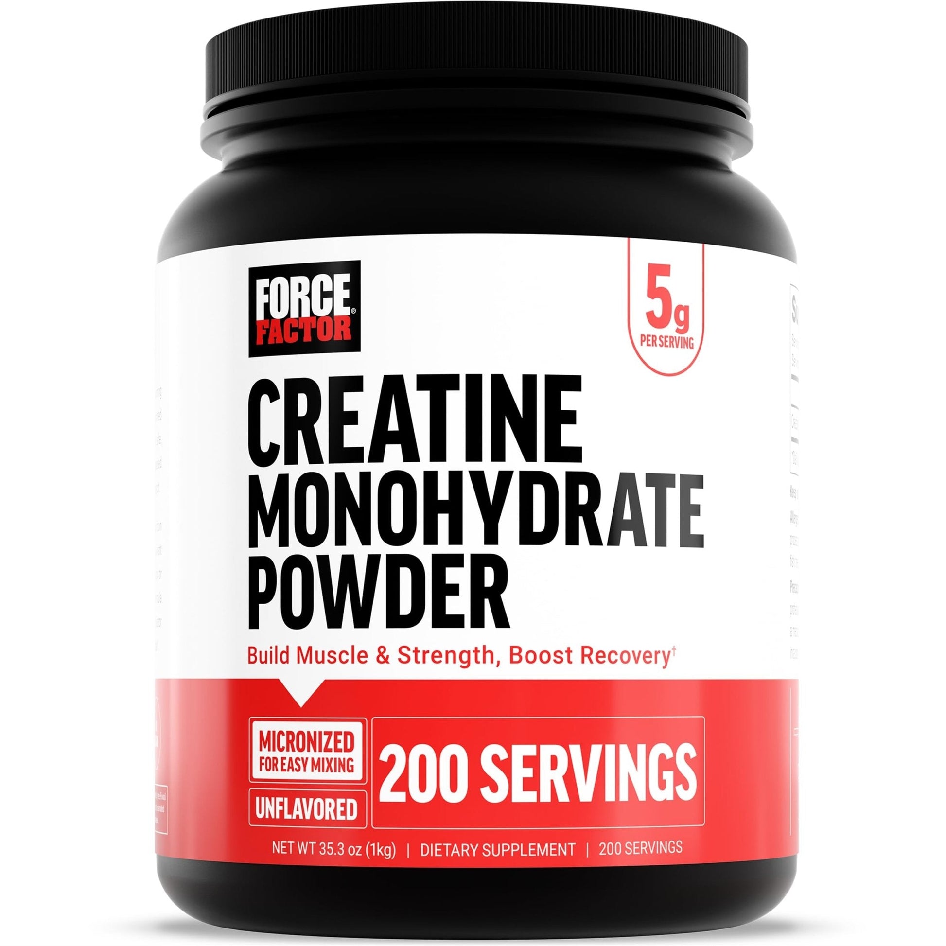 Force Factor Creatine Monohydrate Powder, 5g Micronized Dose to Support Muscle Growth, Strength, Recovery, Cognitive Health & Memory, Unflavored, 200 Servings - Maple Wellness Supplements